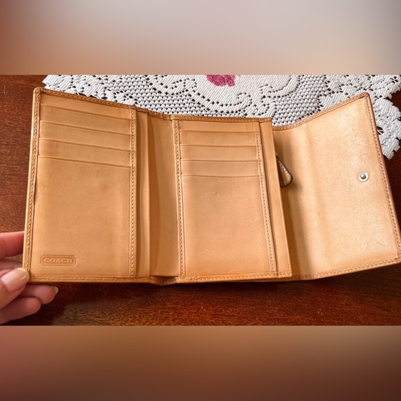 Coach Signature C Brown and Tan Trifold Wallet canvas and leather - Picture 4 of 13
